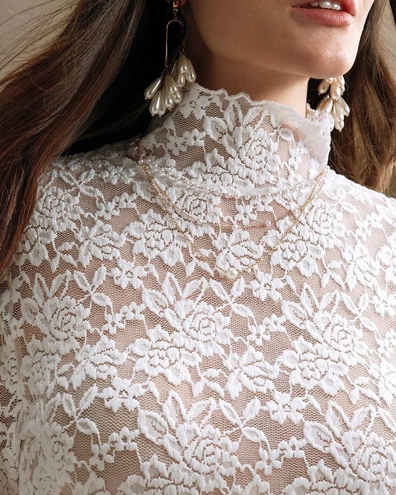 Damen Bluse Spitzentops Spitze Einfach Stilvoll Langarm Rollkragen Normale Oberteile Täglich Ferien Ausgehen Weiß Frühling Herbst 2026 - $26.99 –P6