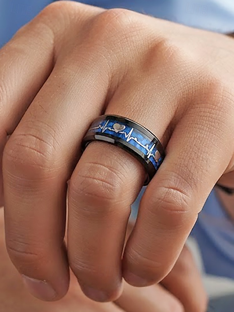 anello da uomo in acciaio inossidabile con battito cardiaco e design a cuore, disponibile in più colori: perfetto per San Valentino e per l'uso quotidiano del 2026 a $7.99 –P4