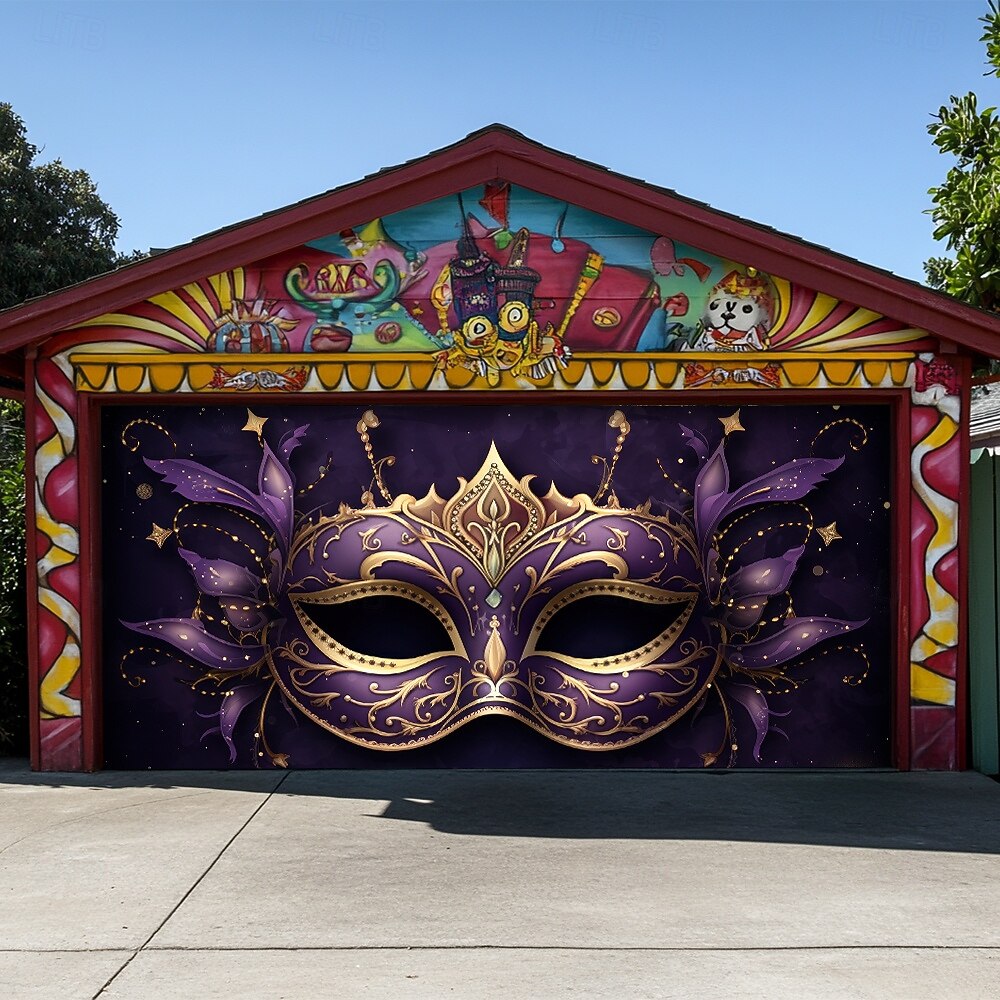 Martedì grasso Copertura per porta del garage Grande appeso Maschera Piume Lusso 3D Da serata All'aperto Sfondi di ripresa Porta d'ingresso Stile Carnevale di Venezia Arredamento per la casa del 2026 a $49.99 –P3