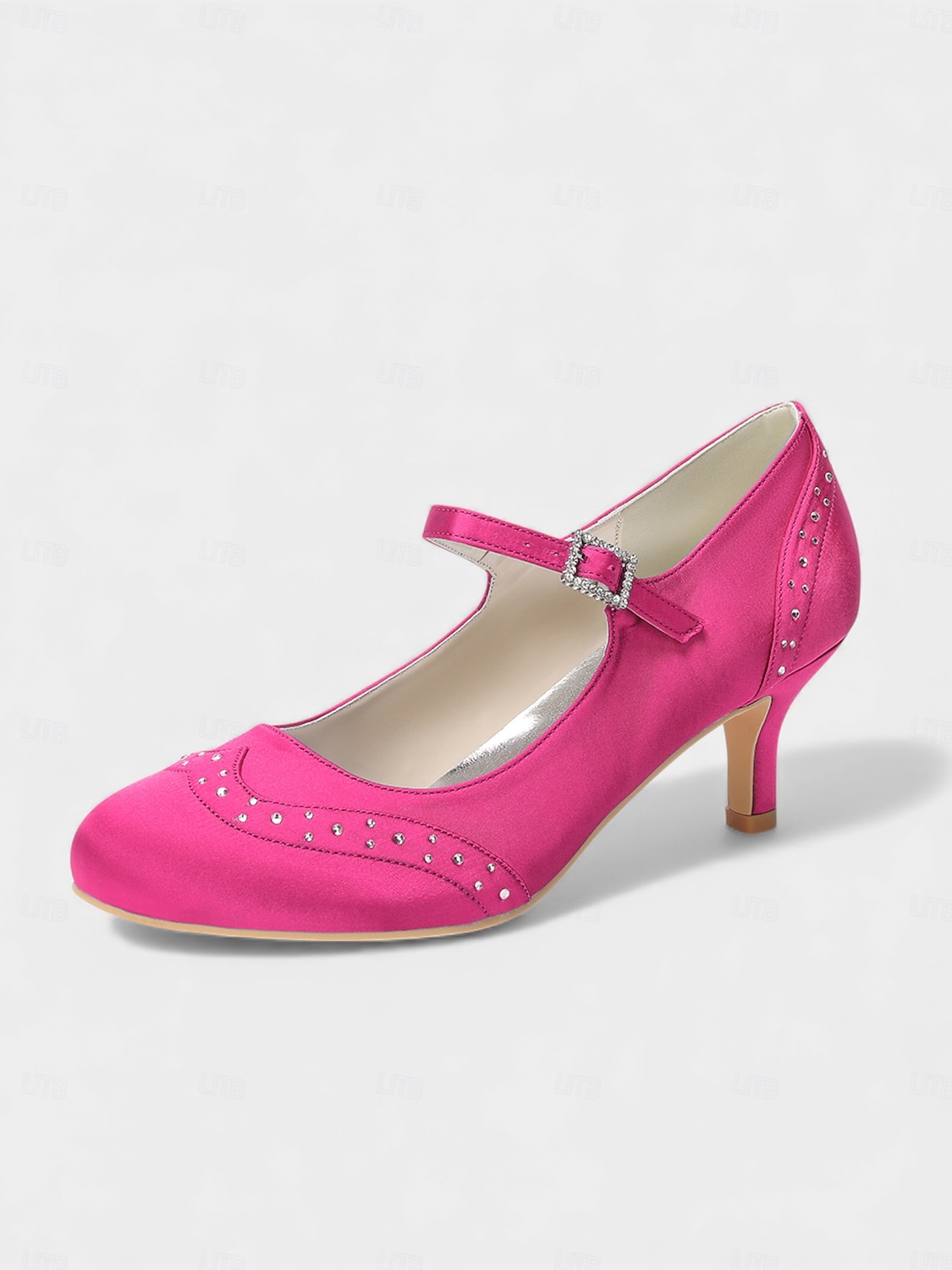 Mary Jane in raso blu navy da donna: eleganti scarpe da sposa con borchie di cristalli e tacco a gattino per la madre della sposa, cerimonie in chiesa ed eventi formali del 2026 a $79.99 –P6