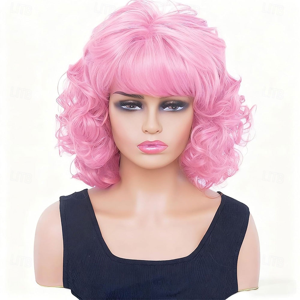 Pelucas rubias vintage para mujer, años 70 y 80, peluca corta y rizada con flequillo, peluca sintética hasta los hombros para cosplay. 2026 - $29.99 –P9
