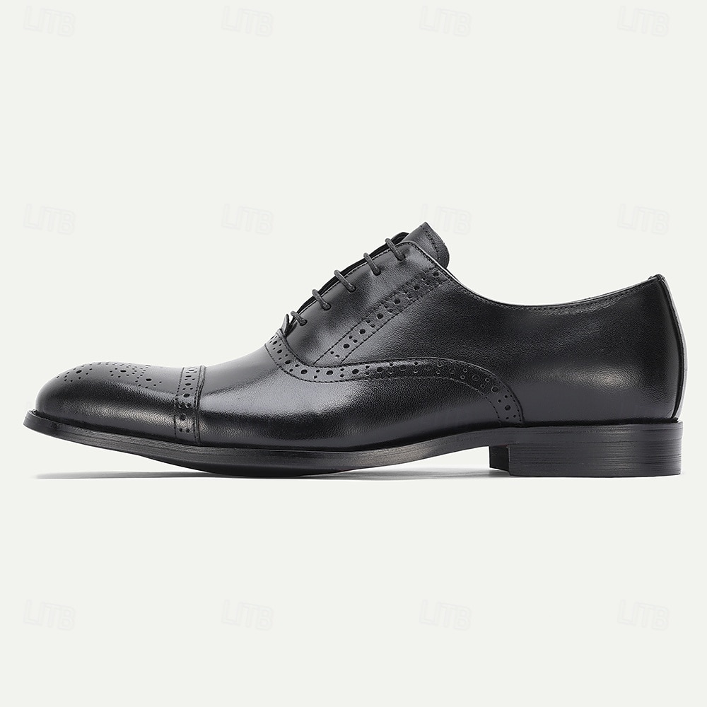 Men's Black Leather Oxford Shoes – Classic Lace-Up Design with Perforated Detailing, Ideal for Weddings, Business Meetings and Formal Occasions 2026 - $109.99 –P4