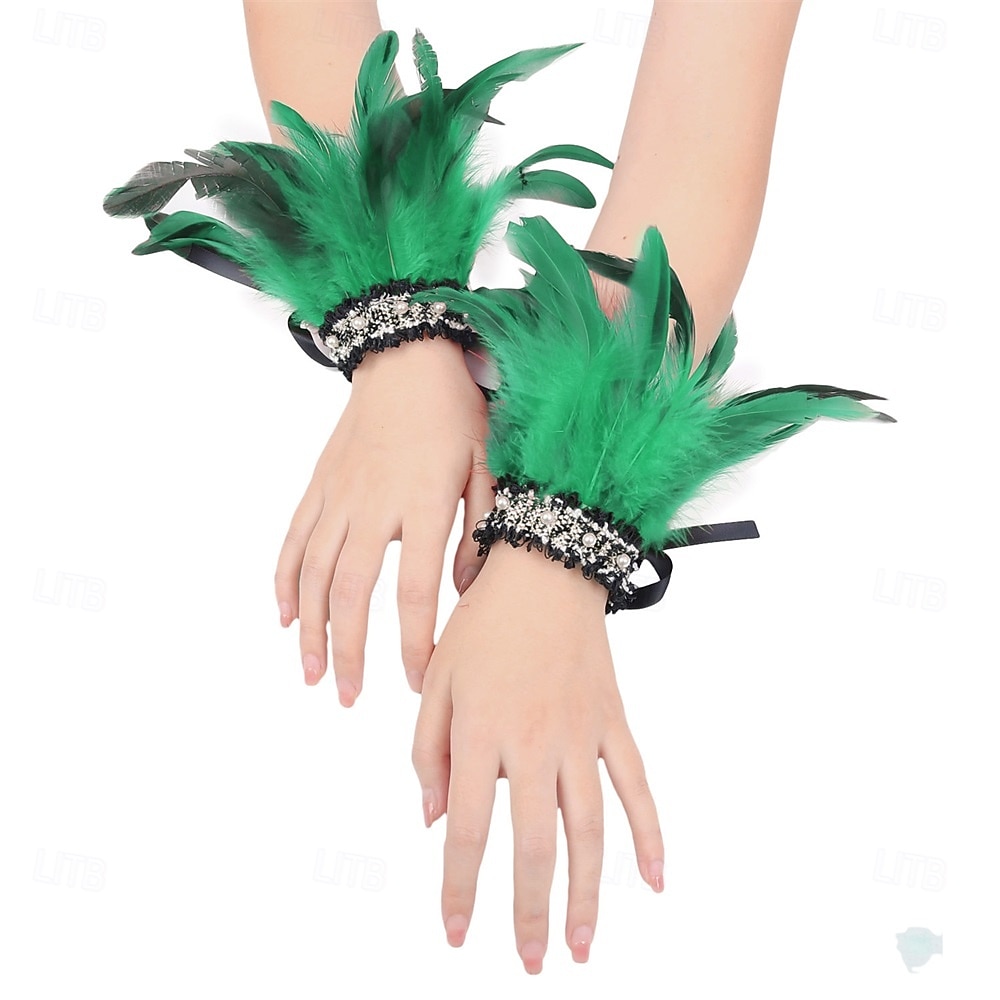 Carnaval 2026 Accesorios de Samba del Carnaval de Río Puños de Plumas para Mujeres Puños de Lentejuelas Brillantes con Plumas de Varios Colores para Danza en Brasil 2026 - $10.49 –P14