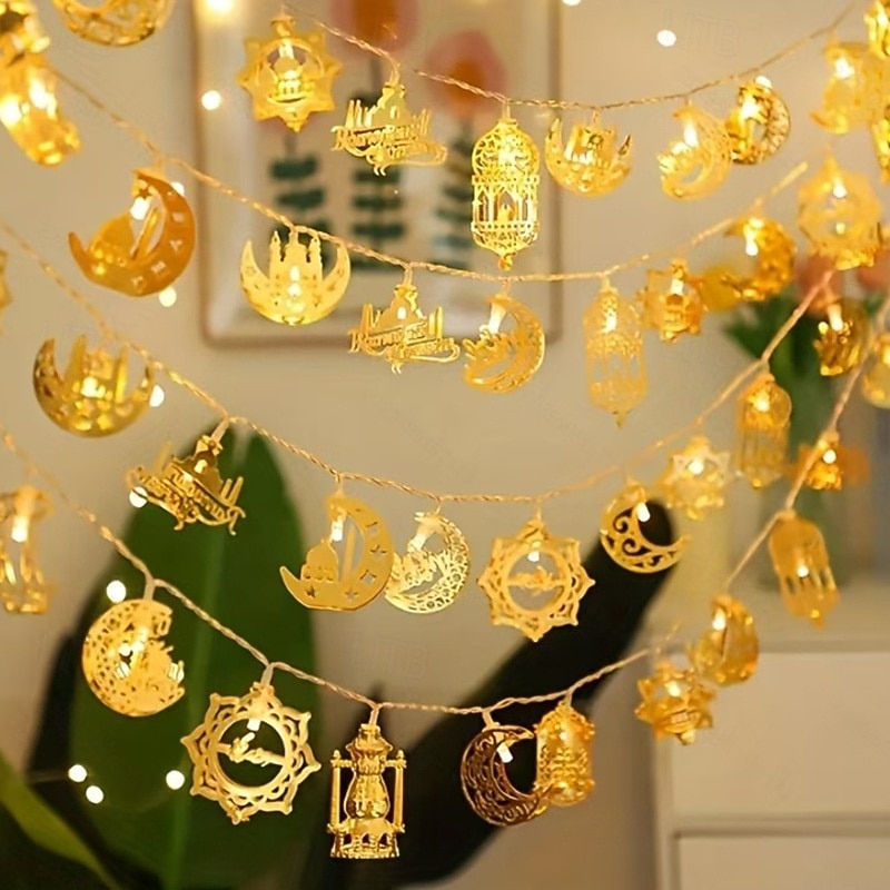 Lampki dekoracyjne na Ramadan Eid zasilane bateriami, 3/6 m, 20/40 diod LED, księżyc, gwiazda, zamek, latarnia, dekoracje do wnętrz na Ramadan, zasilanie USB 2026 - $11.99 –P1