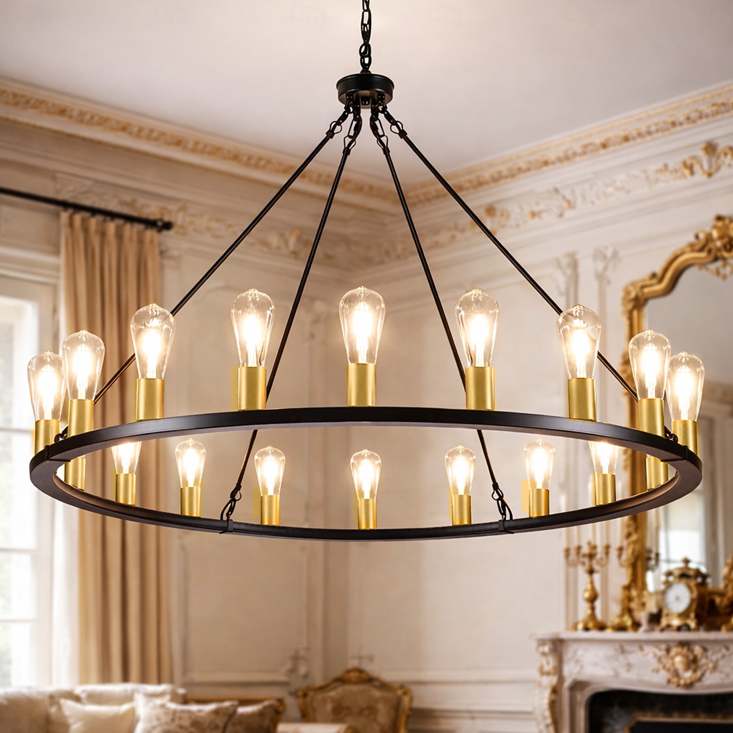 candelabro led negro sobre ruedas candelabro de campo rústico redondo grande de 20 luces lámpara industrial para comedor sala de estar cocina isla vestíbulo pasillo 2026 - $503.99 –P7