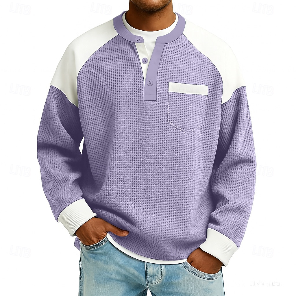 Bărbați Tricou Waffle Tricou Manșon Lung Henley Toamnă Toamna iarna Toate Sezoanele Culoare solidă Texturat Tradițional / Retro Casual Peteci Casual Casă În aer liber Albastru Deschis Negru Verde 2026 - $28.99 –P7