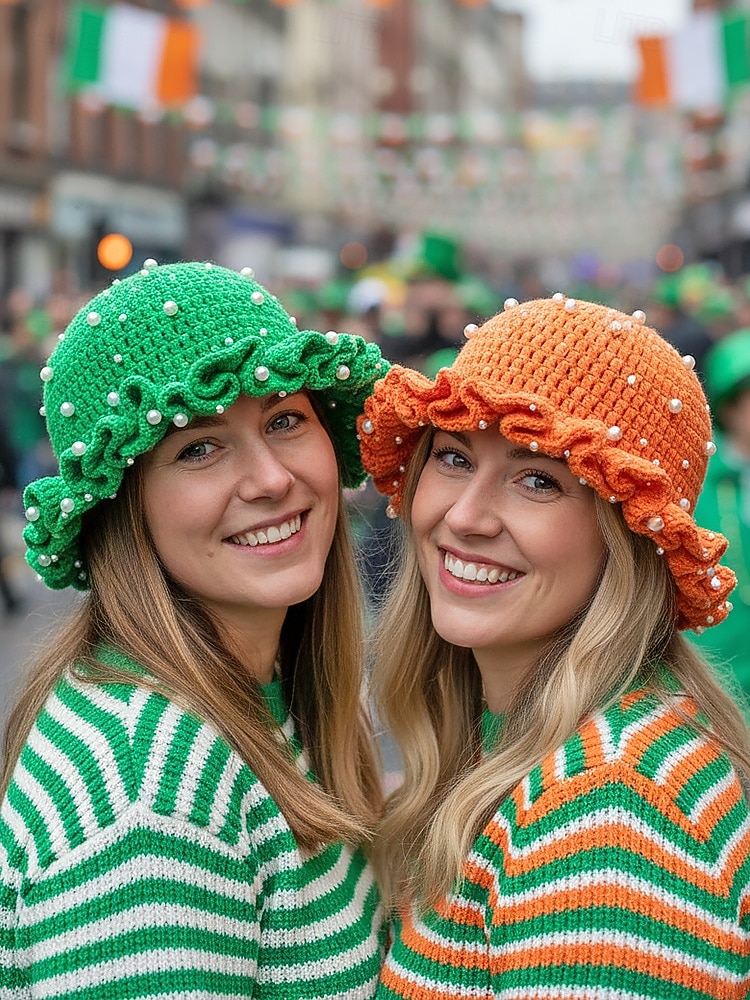 Gorro de punto con trébol y perlas para mujer, varios colores, perfecto para el Día de San Patricio, Carnaval y uso diario. 2026 - $18.99 –P2