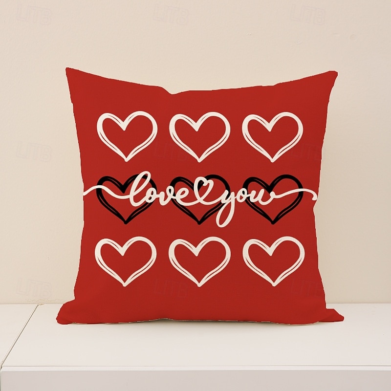 Kussensloop met rode hartjesprint voor Valentijnsdag, feestelijk "liefde"-design, decoratief kussen in Europese stijl, perfect voor op de bank of in de woonkamer, ideaal voor Valentijnsdag thuis en 2026 - $13.99 –P6