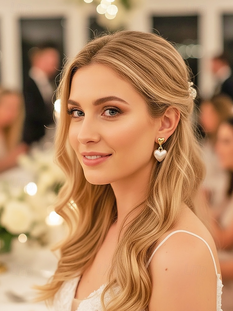 Women's Alloy Heart-Shaped Earrings with Gold Detailing, Perfect for Valentine's Day and Weddings 2026 - $9.99 –P2