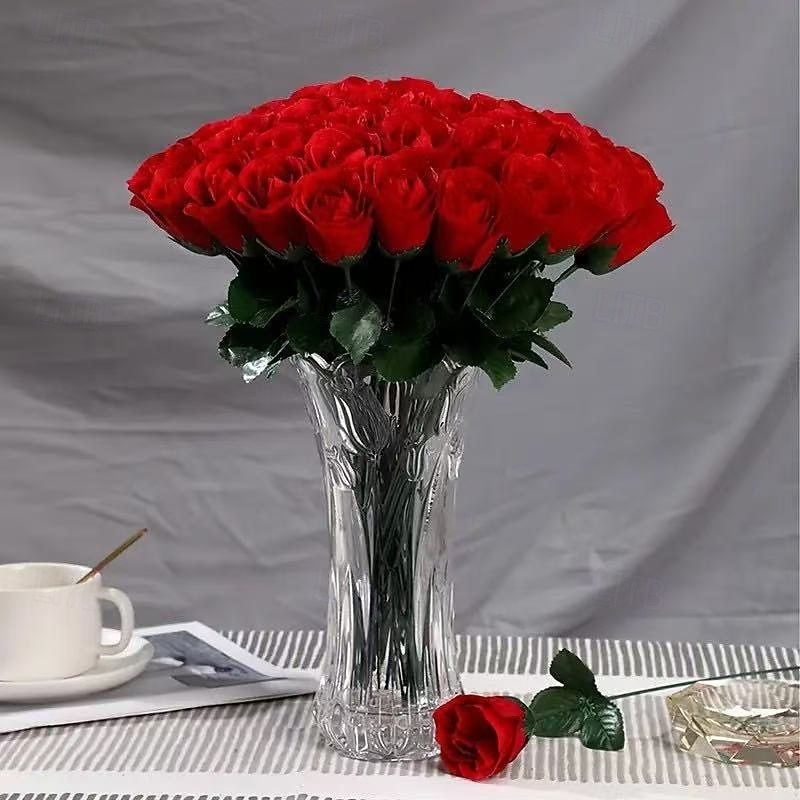 50 mazzi di rose artificiali, rose finte in tessuto per San Valentino, romantiche composizioni floreali finte per l'arredamento del soggiorno, forniture per matrimoni del 2026 a $20.99 –P7