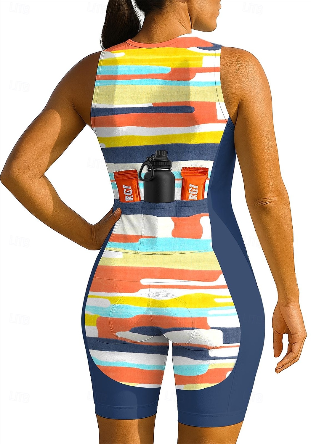 Per donna Tuta da triathlon Completo da ciclismo Senza Maniche Estate Blu marino Strisce orizzontali Bicicletta Cuscinetto 3D Asciugatura Rapida Resistente ai Raggi UV Cerniera Frontale Strisce del 2026 a $44.99 –P2