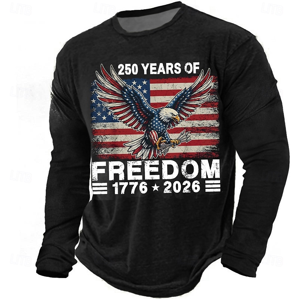 4. července 2026 250. pamětní den Pánské 3D potisk US vlajka crew neck dlouhý rukáv tričko casual každodenní 2026 - $23.99 –P2