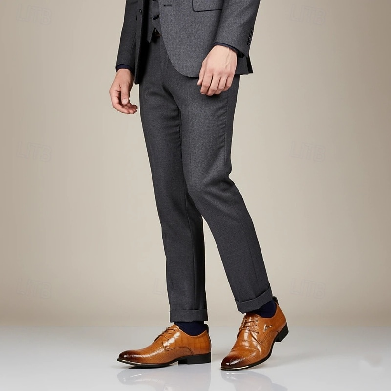 мужские коричневые оксфорды из искусственной кожи с крокодиловым узором - элегантные туфли на шнуровке для официальных и деловых нарядов 2026 - $46.99 –P4