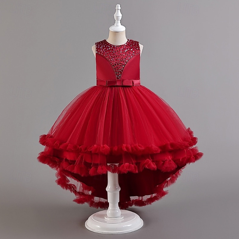 Bloemenmeisjesjurk, communiejurk, formele jurk voor meisjes, trouwkleding, feestkleding, formele mode voor bruiloften, schattige patchwork, mesh, effen kleur, mouwloos, ronde hals, geel, roze, 4 jaar 2026 - $51.99 –P6