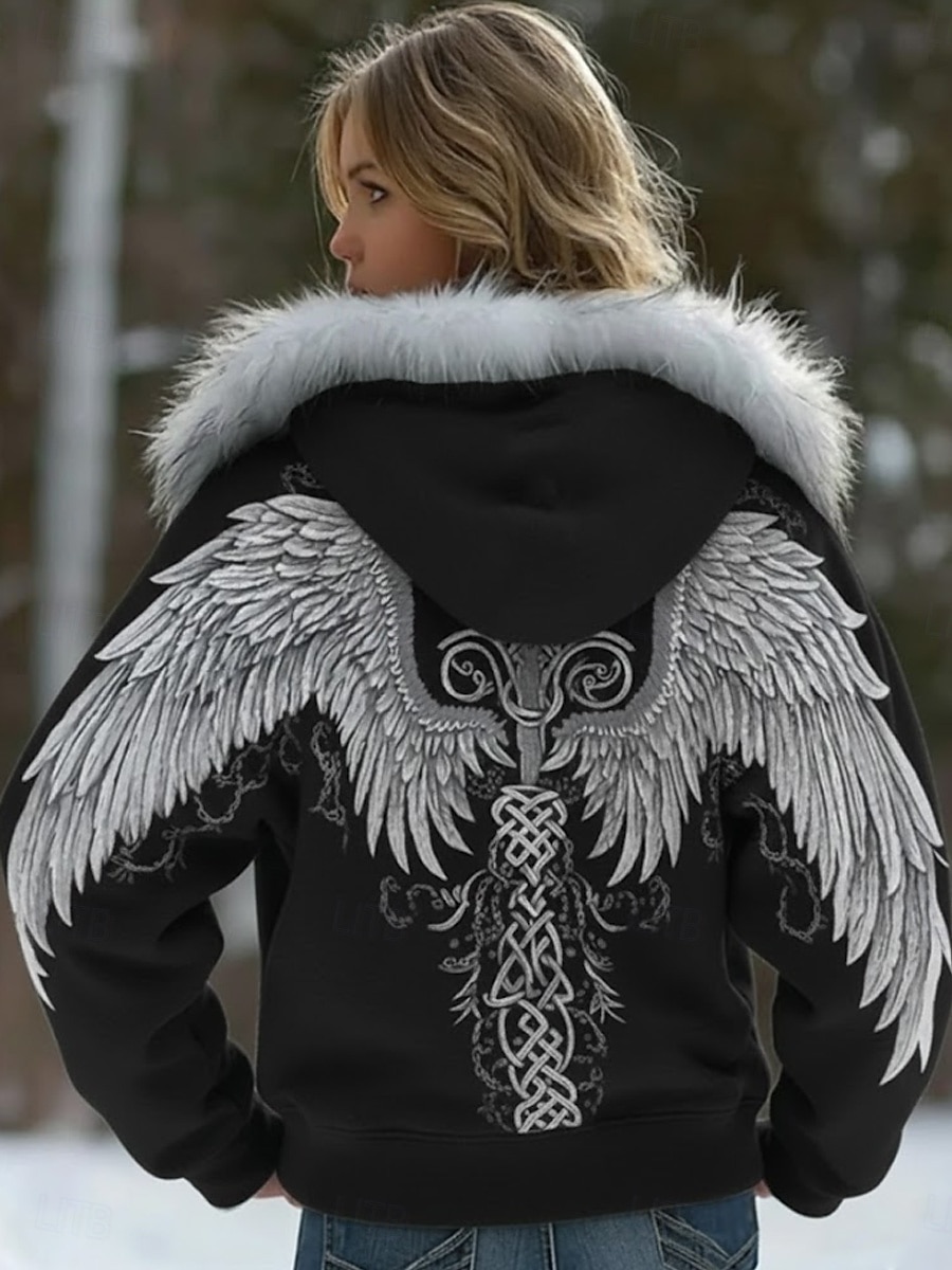 Pentru femei Hanorace cu fermoar Grafic Animal occidental Έθνικ Casual Manșon Lung Capișon Topuri obișnuite Casual Stradă Bleumarin Negru Gri Toamnă Iarnă 2026 - $41.99 –P1