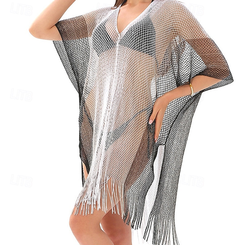 Dámské Plavky Přehozy Plavky Třásňový lem Vystřižený prázdniny Oblečení na pláž Tónované Do V Krátké rukávy Plavky 2026 - $11.49 –P4