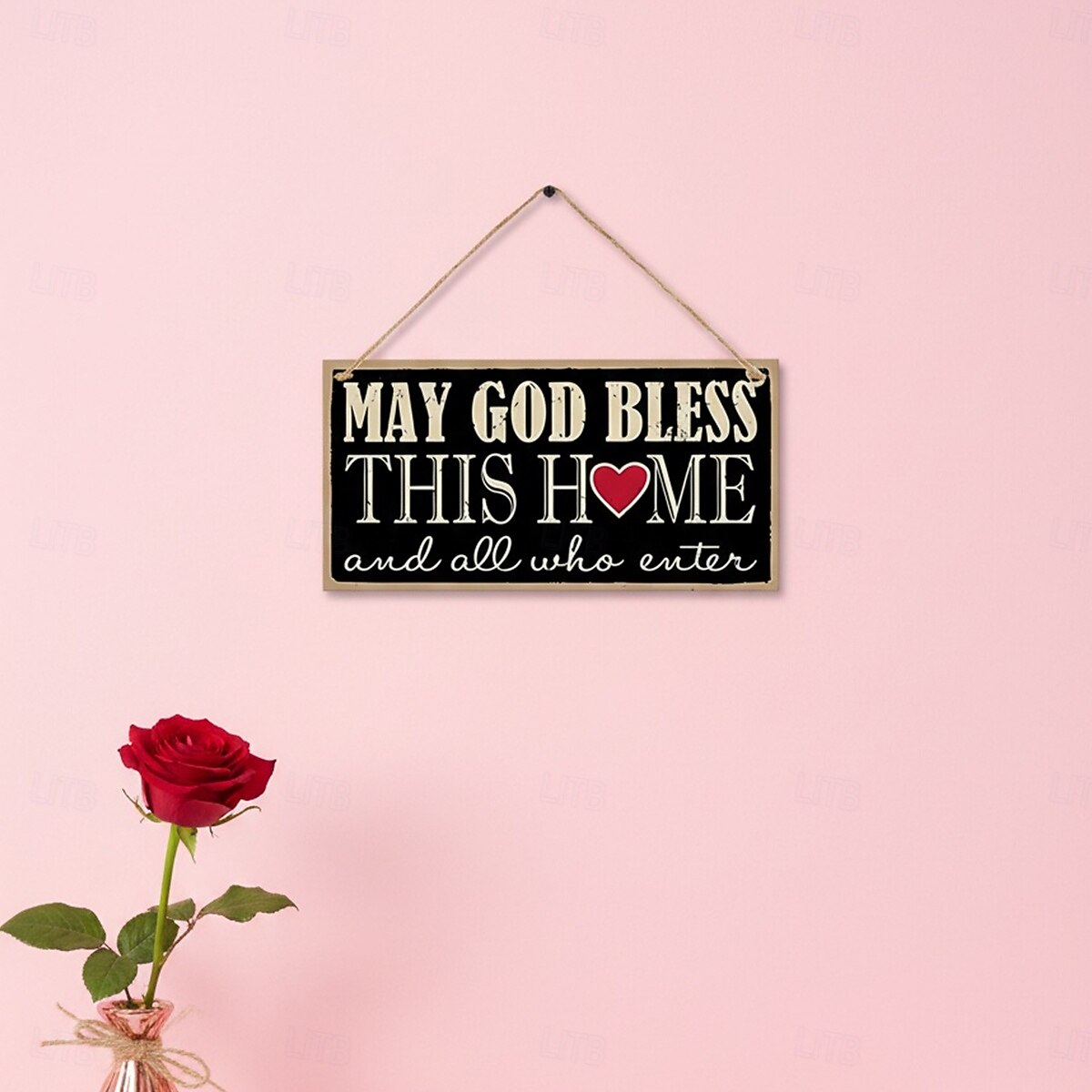 Valentine's Day Minimalist Rectangular Hanging Sign with Red Heart and English Text – Lightweight Wood Wall Decor with Black Background for Room, Home, Café, Restaurant, Weddings 2026 - $2.99 –P5