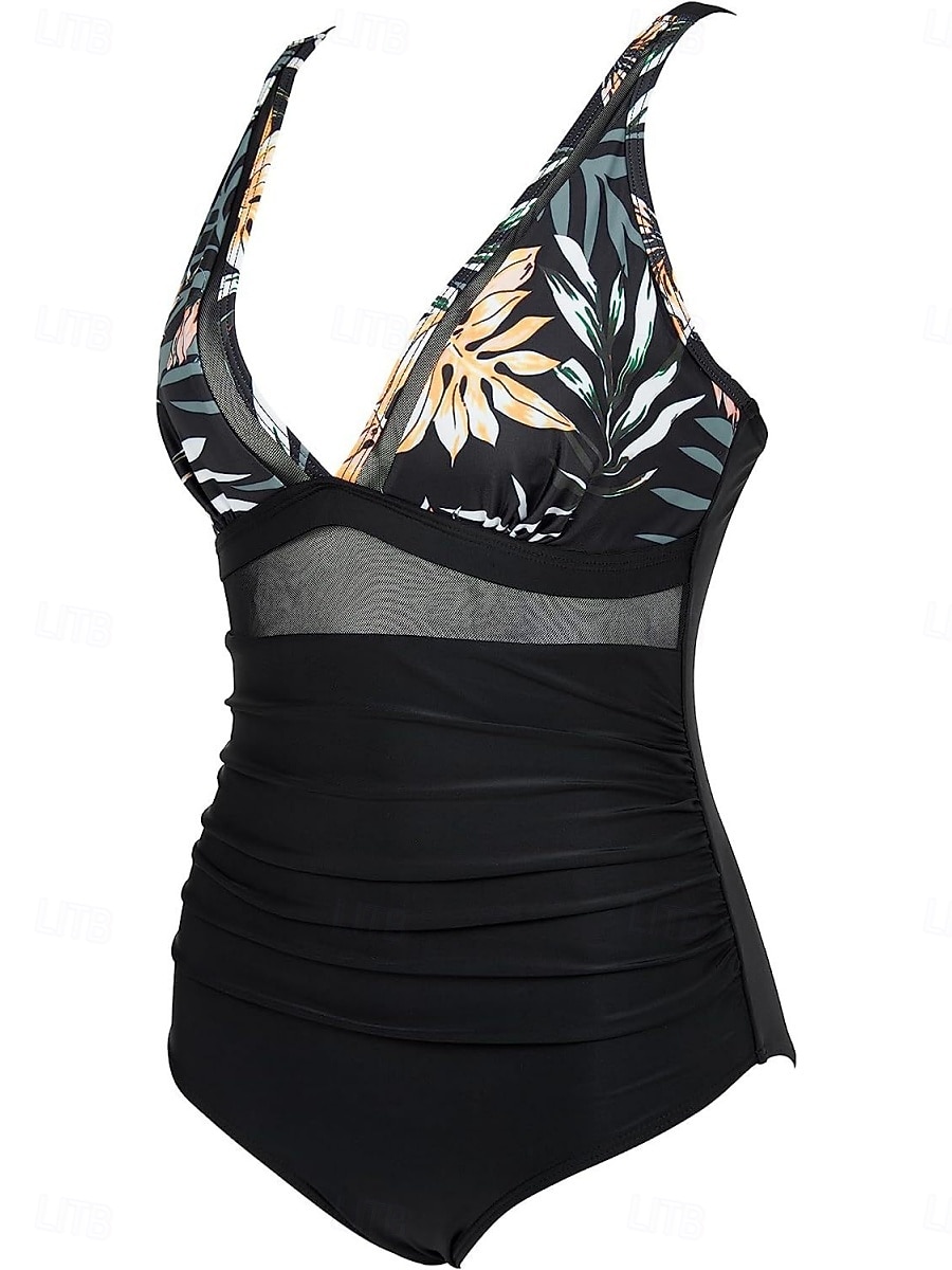 نسائي ملابس السباحة قطعة واحدة ملابس البحر ملابس السباحة شبكة بنطلون رياضي للبطن عالي الخصر ضعيف بدون ظهر العطلة ملابس الشاطئ جلد نمر أوراق V رقبة بدون كم بدلة سباحة 2026 - $21.99 –P6