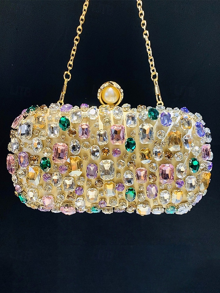 Women's Polyester Clutch Bag with Gemstone Embellishments, Chain Shoulder Strap, Large Capacity, Multiple Colors – Perfect for Weddings and Evening Parties 2026 - $34.99 –P7