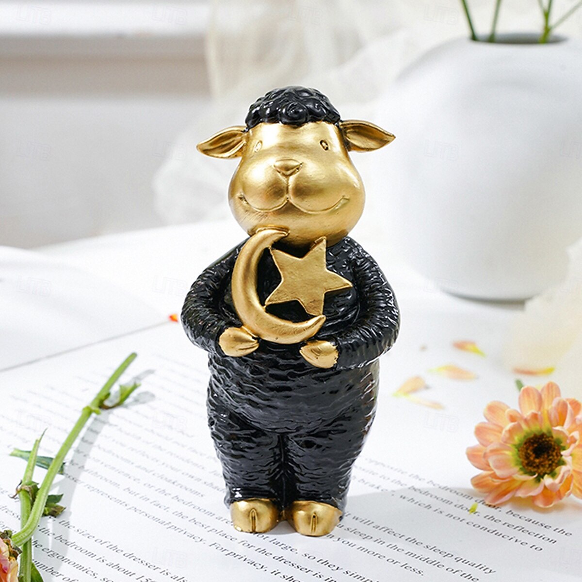 Ramadan Sheep Figurine, Black & White Resin Sheep Holding Moon & Star, Hand-Painted Decorative Ornament for Eid al-Fitr, Eid al-Adha, Ramadan Home Décor, Gift for Family & Celebration 2026 - $15.99 –P4