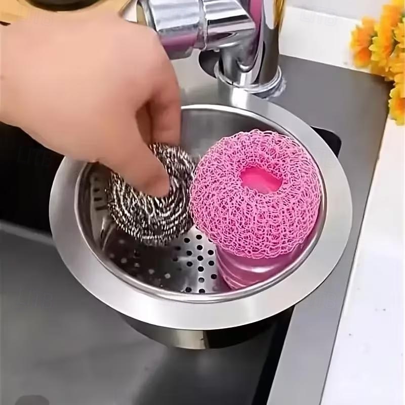 4 stk. kraftig avløpskurv i rustfritt stål til undervasken - plassbesparende kjøkkenorganisator med enkel rengjøring, solid konstruksjon, elegant design, moderne oppvaskkumtilbehør til kjøkken 2026 - $15.99 –P4