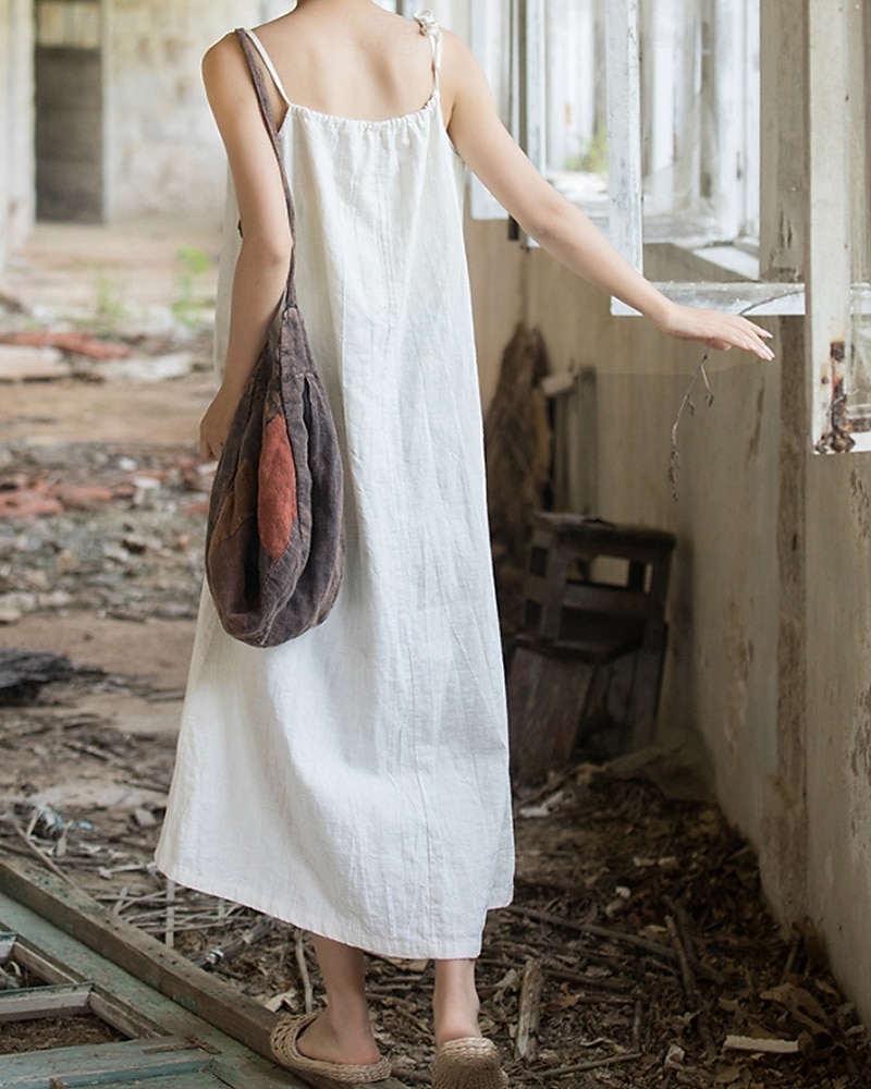 Women's Midi Dress Cotton Linen Dresses Shift Dress Sundress Slip Dress Vintage Fashion Daily Outdoor Vacation Loose Fit Plain Sleeveless Straps Blue Teal White Yellow Summer Spring 2026 - $49.99 –P10