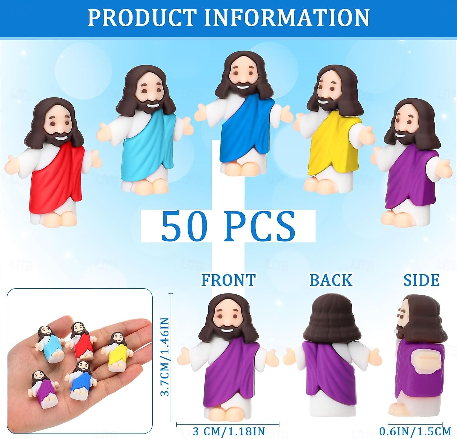 Lot de 50/100 petites figurines de Jésus, mini-figurines de Jésus en vrac, cadeau de Pâques, petites statues pour garnir les œufs de Pâques, figurines miniatures multicolores de Jésus à cacher de 2026 ? $21.99 –P2