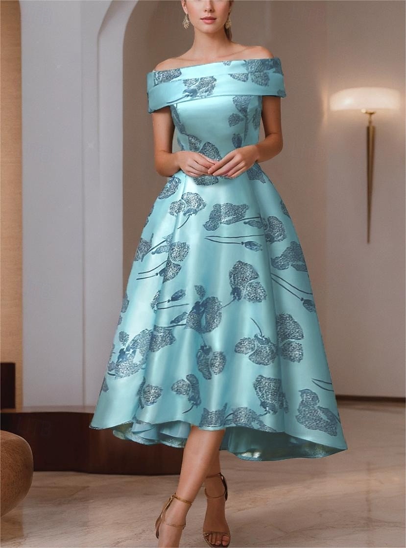 A-Linie Tee-Länge Cocktailkleider Partykleider Vintage Party Glitzern Ärmellos Schulterfrei Abschlussball Geburtstag Satin mit Glitzer Blumenmuster 2026 - $183.99 –P2