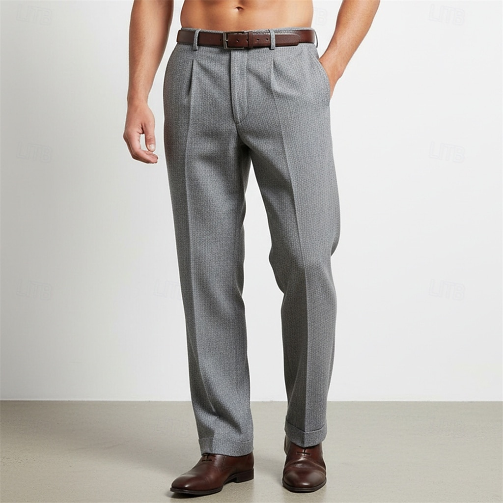 Miesten Housut Puvunhousut Vohveli housut Edessä tasku Suora jalka Yhtenäinen väri Raita Mukavuus Täyspitkä Päivittäin liiketoiminta Pyhäpäivä Muoti Tyylikästä ja modernia Musta Laivaston sininen 2026 - $29.99 –P2