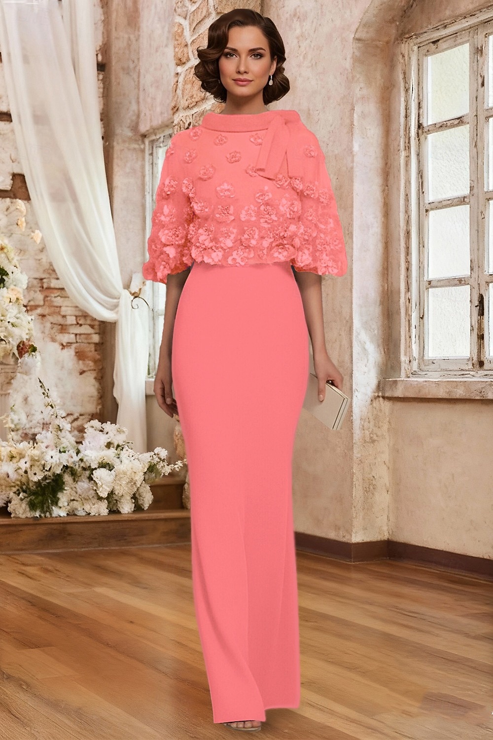 Tweedelig Tot de grond Feestjurk Cocktail jurk Bruiloft gast jurk Moeder van de bruid jurk Korte mouw Halve mouw Strakke ronde hals Ronde hals Elegant Formeel Bruiloft gast Familiebijeenkomst Chiffon 2026 - $183.99 –P7