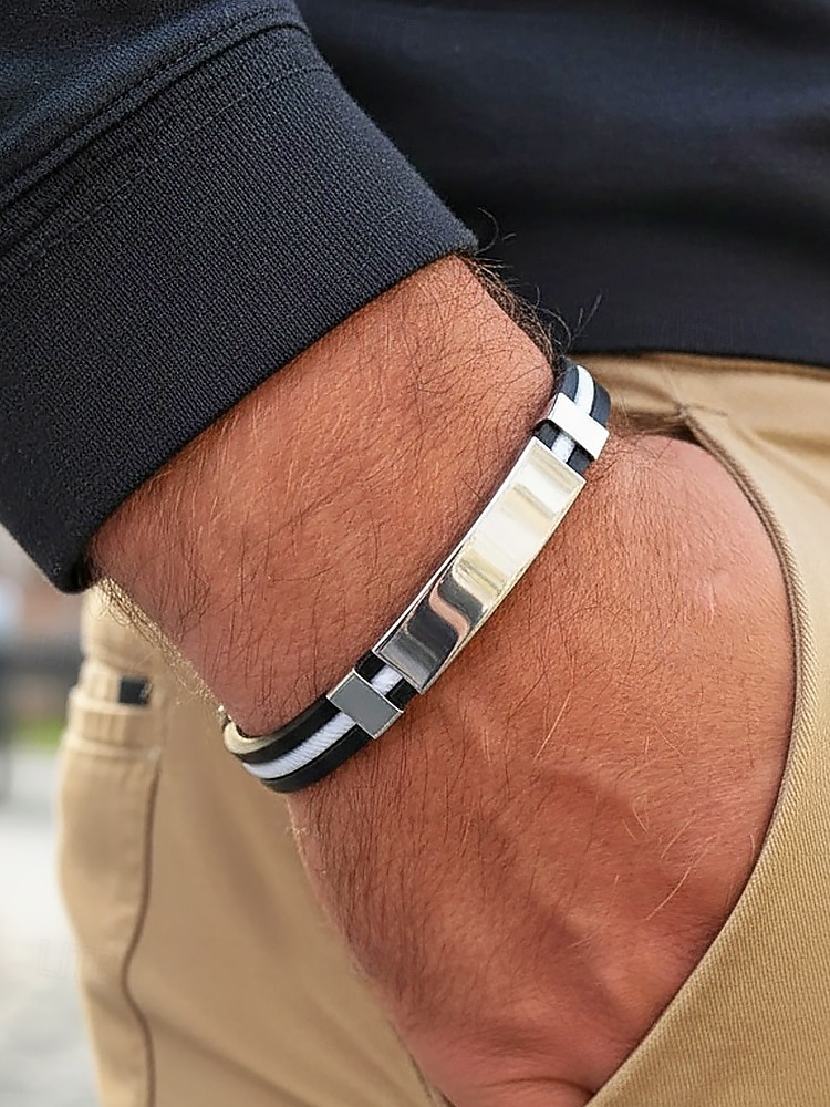 férfi rozsdamentes acél és szilikon karkötő, több színben kapható – stílusos és tartós, hétköznapi és hétköznapi viseletre egyaránt alkalmas 2026 - $5.99 –P1
