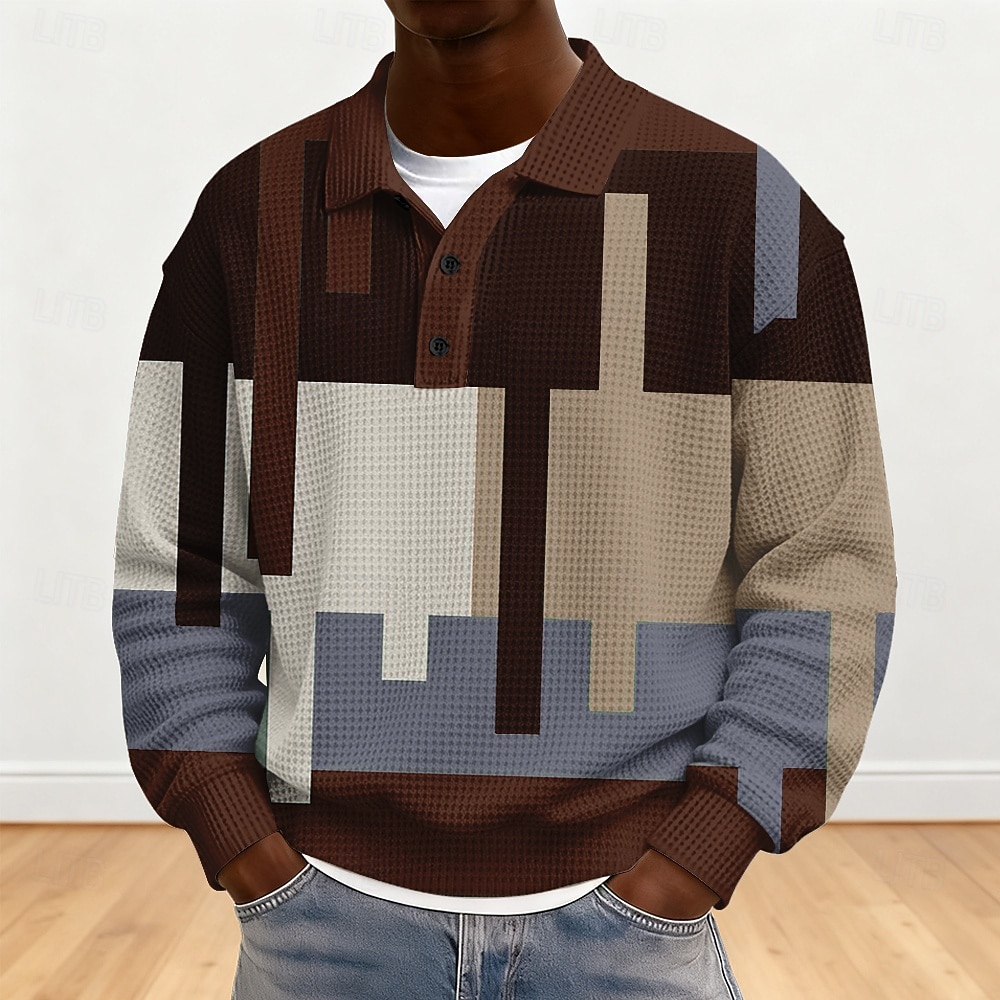 Voor heren Kleurenblok Meetkundig Wafel Poloshirts Lange mouw Poloshirt Revers Sportkleding Casual School Sportkleding Alledaagse kleding 3D-afdrukken Lente Herfst Winter Groen 2026 - $28.99 –P3