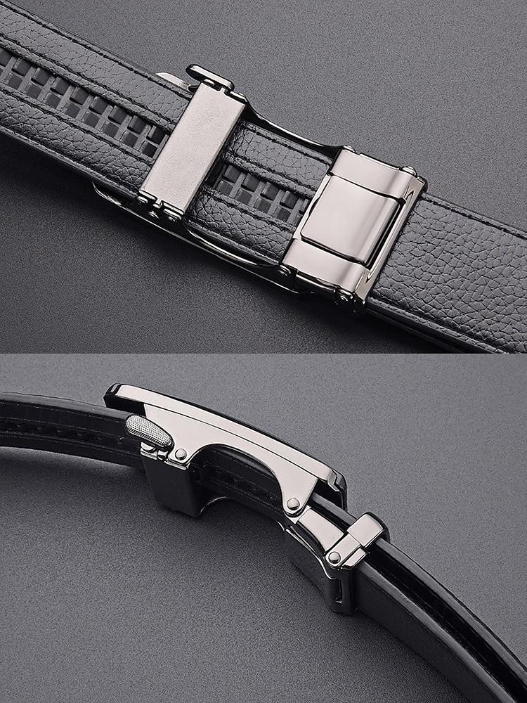 cintura da uomo in similpelle, fibbia automatica con finitura testurizzata, stile classico formale, colori nero e caffè, per matrimoni, abbigliamento da lavoro e abiti casual eleganti del 2026 a $11.99 –P7