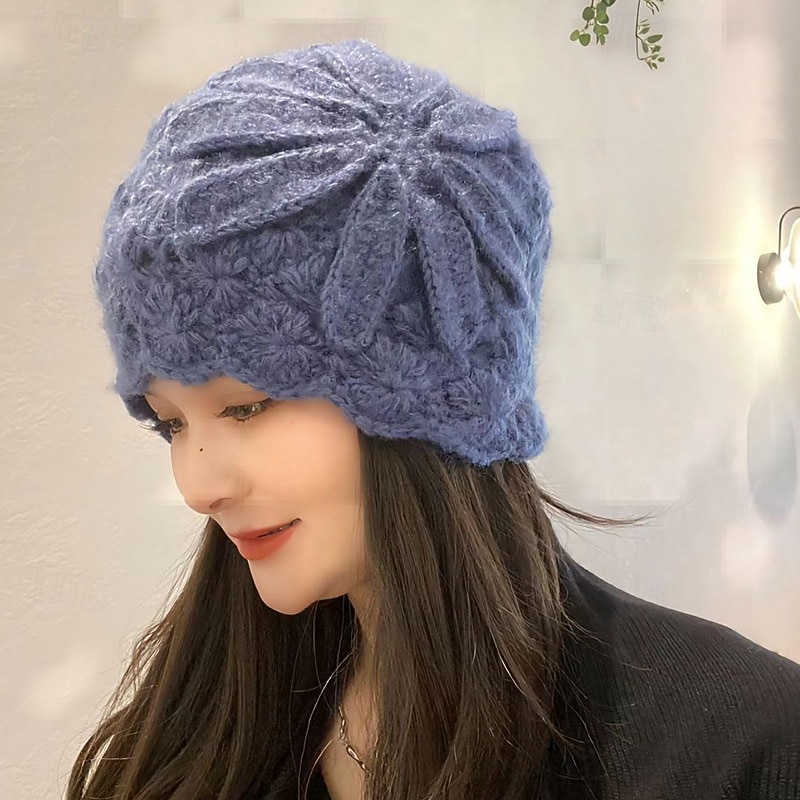 Women's Red Crochet Flower Bud Hat – Soft and Cozy Knitted Beanie for Winter, Stylish and Warm Accessory for Casual and Outdoor Activities 2026 - BHD 4.58 –P6