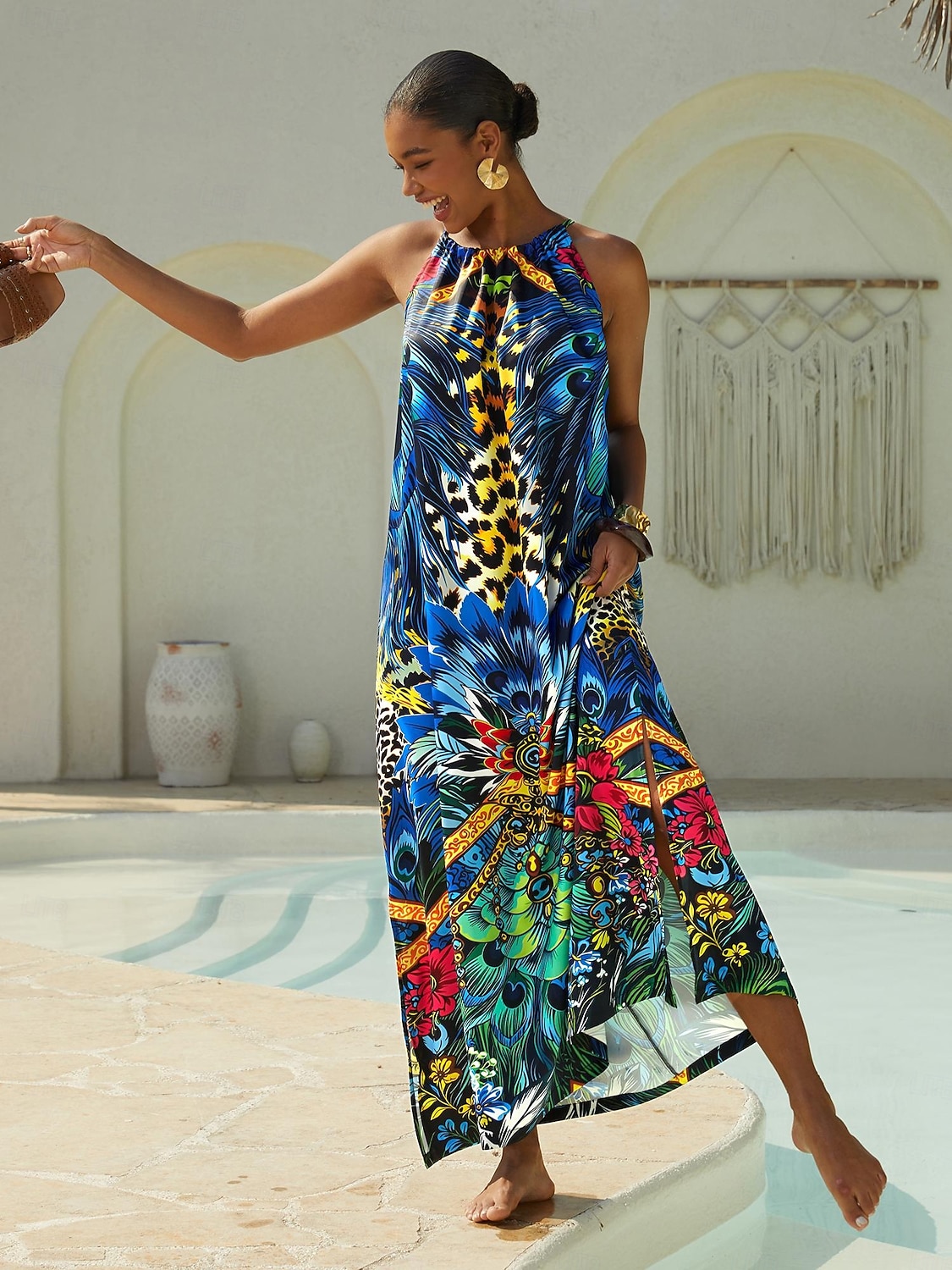 abito lungo leopardato in seta, perfetto per una festa selvaggia nella giungla. del 2026 a $91.99 –P4