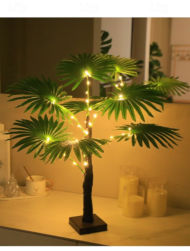 Luz de palmera artificial de 55 cm/21,65 pulgadas con 30 cuentas LED, decoración interior/exterior de primavera/verano para dormitorio, sala de estar, comedor, fiesta, doble potencia (AAA) &luz 2026 - $23.99 –P4