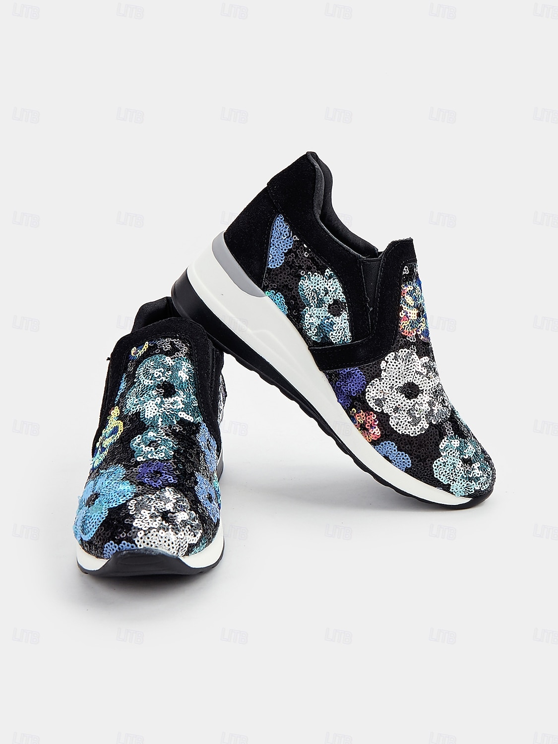 Женские черные с блестками кроссовки на платформе для Марди Гра - сверкающая праздничная повседневная обувь для карнавальных парадов костюмированных вечеринок уличных празднований и веселых выходных 2026 - $46.99 –P1