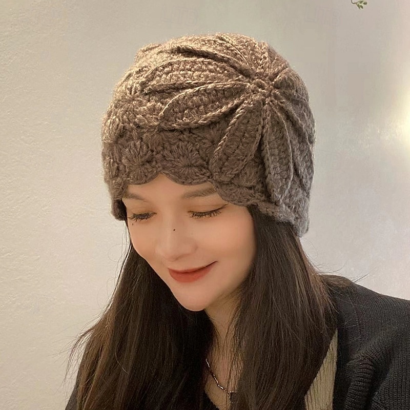 Women's Red Crochet Flower Bud Hat – Soft and Cozy Knitted Beanie for Winter, Stylish and Warm Accessory for Casual and Outdoor Activities 2026 - BHD 4.58 –P4