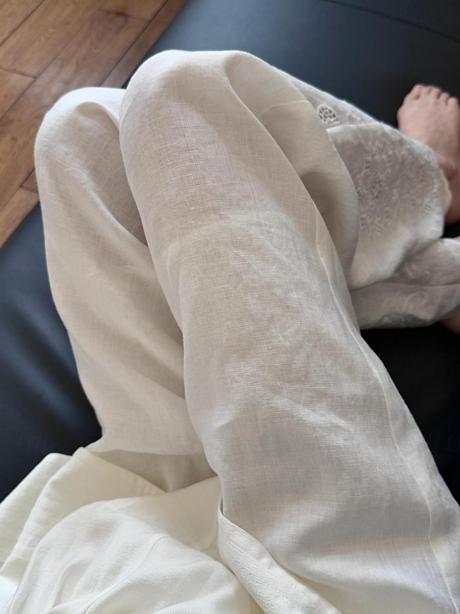 Női Pamut vászon nadrág Nadrág Nyári nadrág Strand nadrág Szabadság Alap Alkalmi Teljes hossz Magas derék Sima Hímzett Zseb Elasztikus derékpánt Mokaszinok Mekano Légáteresztő Nyúlós Szabadtéri 2026 - $52.99 –P4