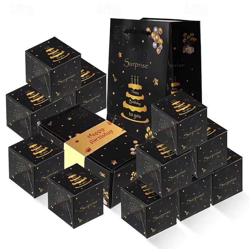 Overraskelseshoppeske bursdagsgaveeske med penger og konfetti - morsomt pop-up-design, svart med gulldetaljer, perfekt til bursdag eller spesielle anledninger, gaveeske til feiring 2026 - $13.99 –P12