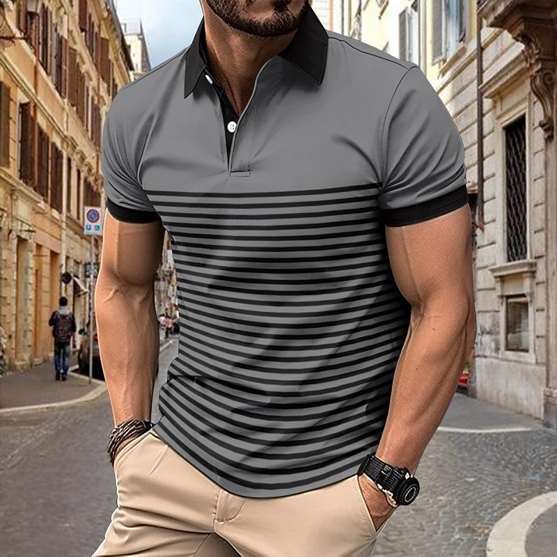 Pánské Pólo Polokošile Ležérní ulice Klopa Krátký rukáv Základní Moderní Horizontální pásky Knoflíky Léto Jaro Běžný Bílá Rubínově červená Khaki Armádní zelená Šedá Pólo 2026 - $18.99 –P3