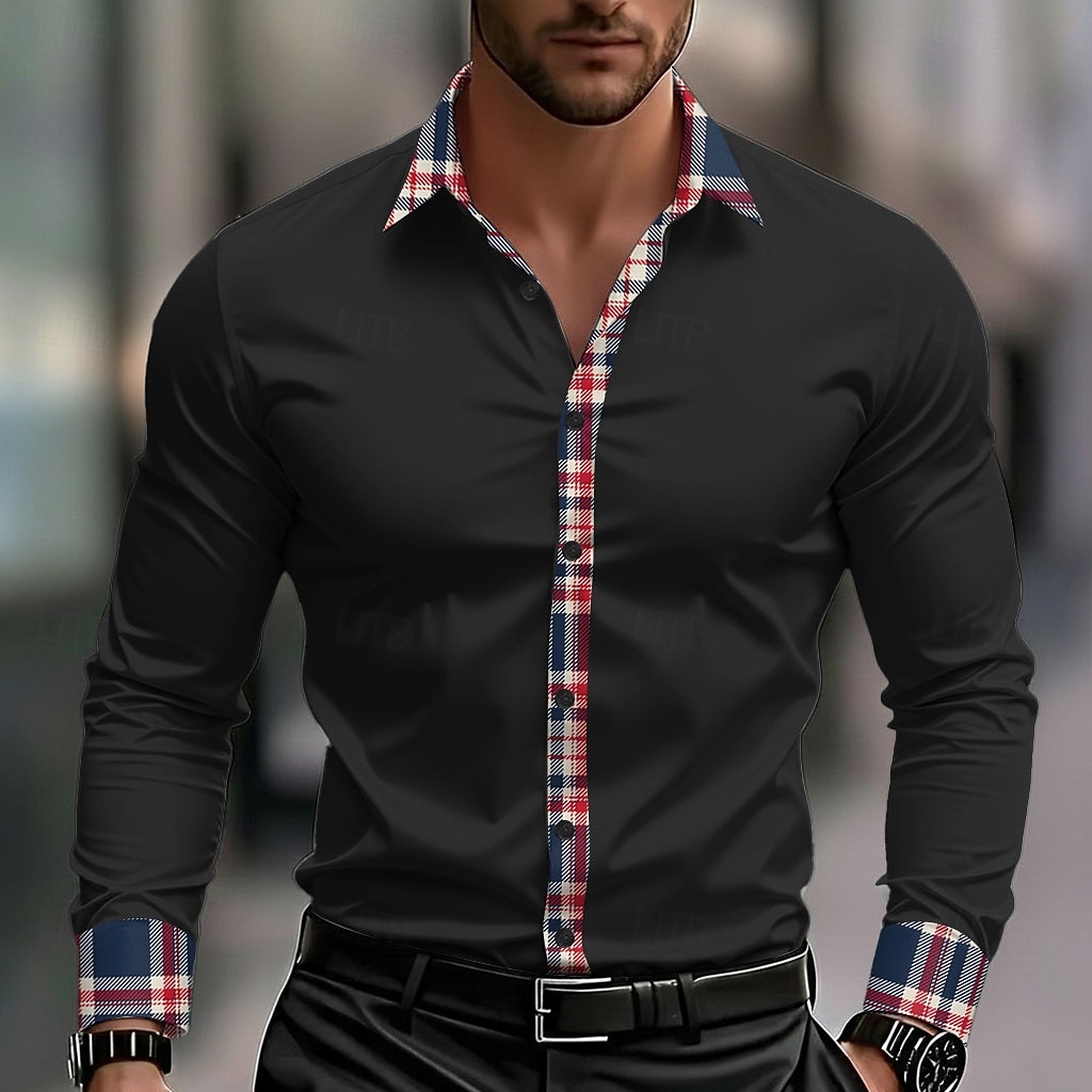 Miesten Geometrinen Ruudukko / Plaid Paita Button Up paita Rento kauluspaita Pitkähihainen Muoti rento ulko- Arkikäyttö Kevät Syksy Sänkyjen avaus 3D-tulostus kauluspaidat Musta Valkoinen Viini 2026 - $27.99 –P2