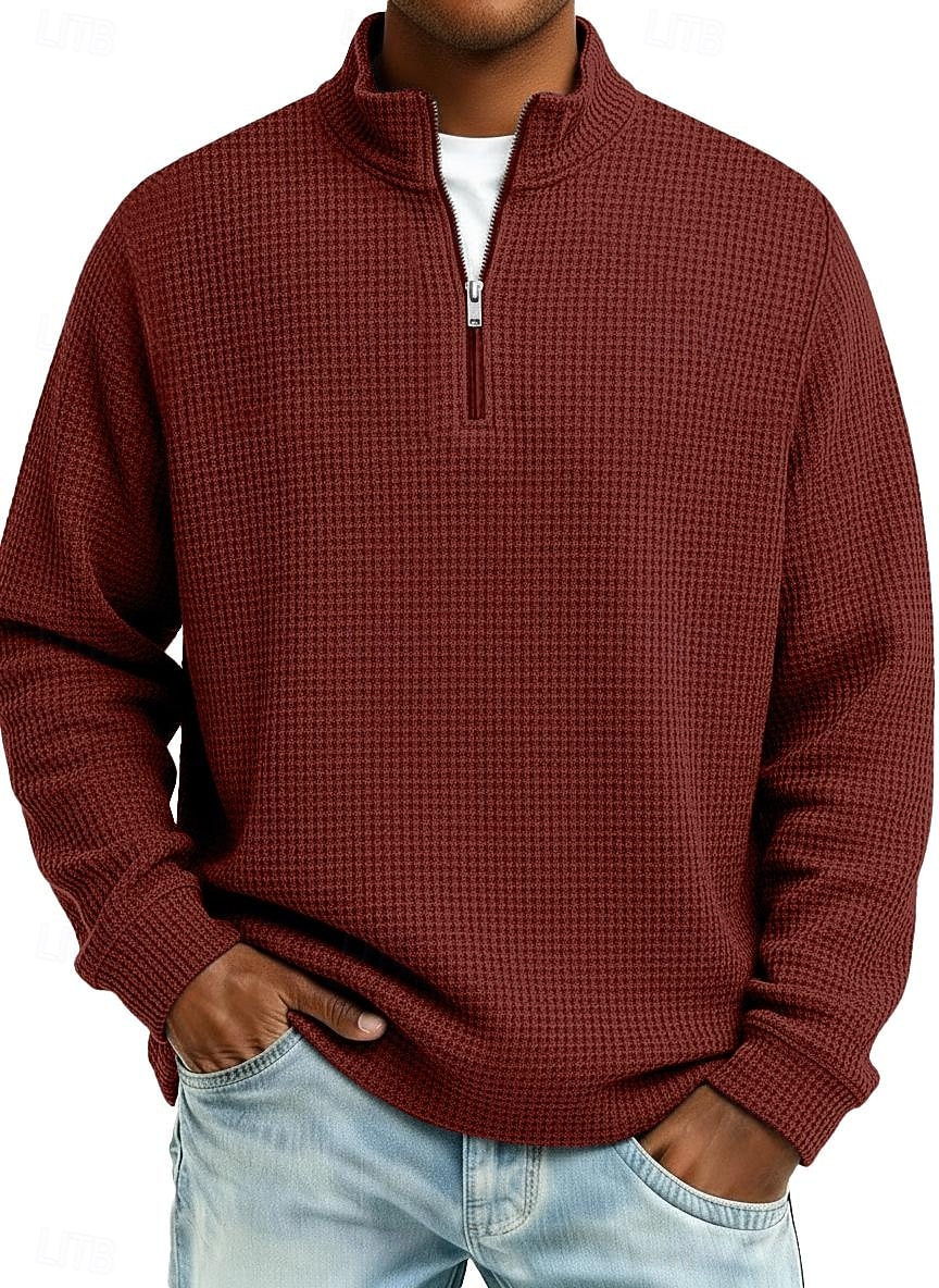 Hombre Camiseta de punto gofre camiseta Casual Exterior Cuello Mao Cremallera de un cuarto Manga Larga Moda Moderno Color sólido Con Texturas De Punto Otoño Primavera & Otoño Otoño invierno Ajuste 2026 - $22.99 –P5