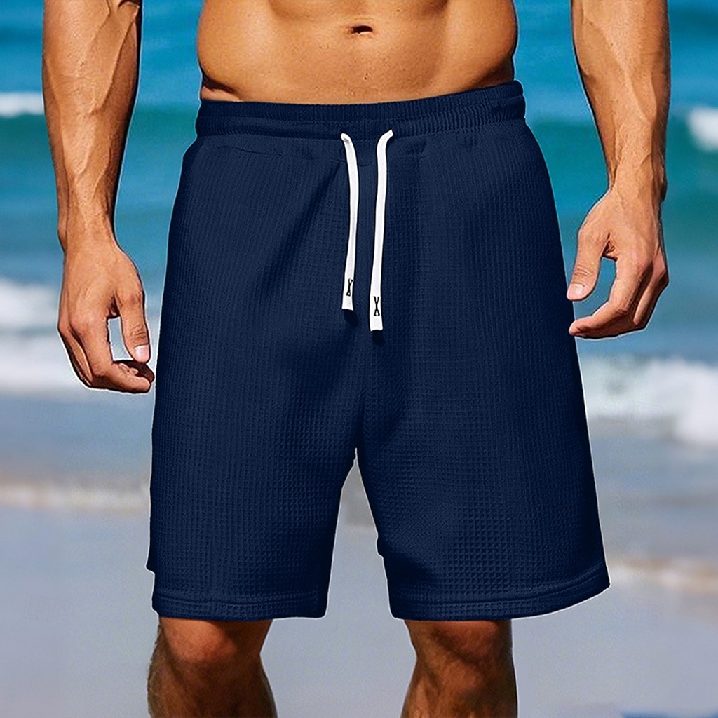 Homens Waffle Calção Shorts de verão Shorts de praia Com Cordão Cintura elástica Côr Sólida Conforto Comprimento do joelho Diário Ao ar livre Streetwear Férias Moda Azul Marinha Cáqui Micro-Elástica de 2026 por $20.99 –P5