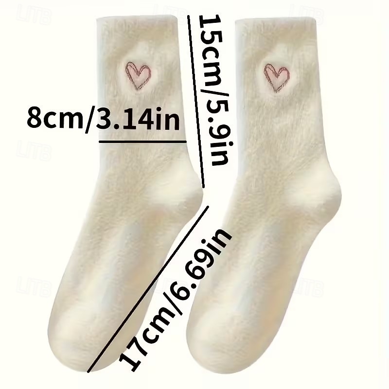 5 perechi de sosete din fleece coralin femei – sosete calde groase până la jumătatea gambei pentru iarnă cu broderie în formă de inimă sosete confortabile pentru acasă alegere de cadou pentru vreme 2026 - $13.99 –P4