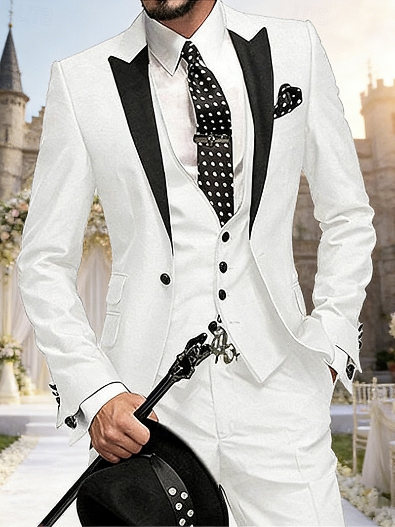 Voor heren Blazer + vest + pantalon Blazer liiketoiminta Werk Feest Modieus Streetwear Herfst Winter Teryleen Kleurenblok Enkele rij knopen Blazer Wit Champagne Lichtgroen Blozend Roze 2026 - $119.99 –P5