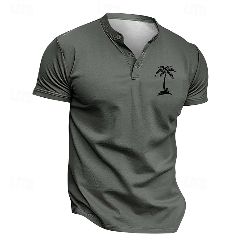 Hombre Camiseta Henley Shirt Tee Camisa manga corta Manga Corta Henley Verano Primavera Palmera Moda Ropa de calle Casual Botones Estampado Diario Vacaciones Deporte Negro Verde Claro Blanco Camiseta 2026 - $20.99 –P2