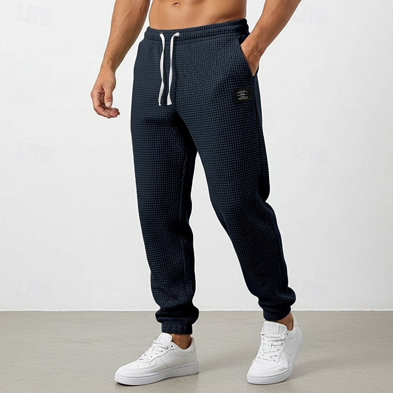 Homens Waffle Calças Esportivas Corredores Calças Calça casual Com Cordão Punho com Elástico Côr Sólida Conforto Comprimento total Diário Ao ar livre Streetwear Férias Moda Preto Branco Com Stretch de 2026 por $22.99 –P4
