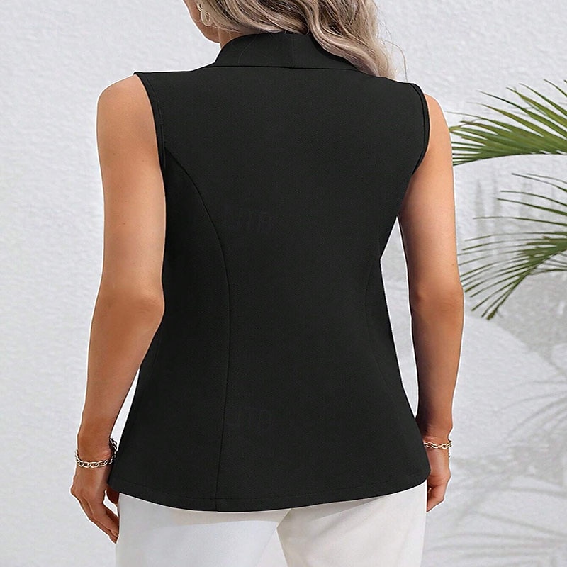 Women's Jacket Vest Windproof Warm Patchwork Elegant Fashion Casual Plain Daily Outdoor Street Regular Turndown Regular Fit Sleeveless Outerwear Black White Dark Pink Spring Fall 2026 - $25.99 –P2