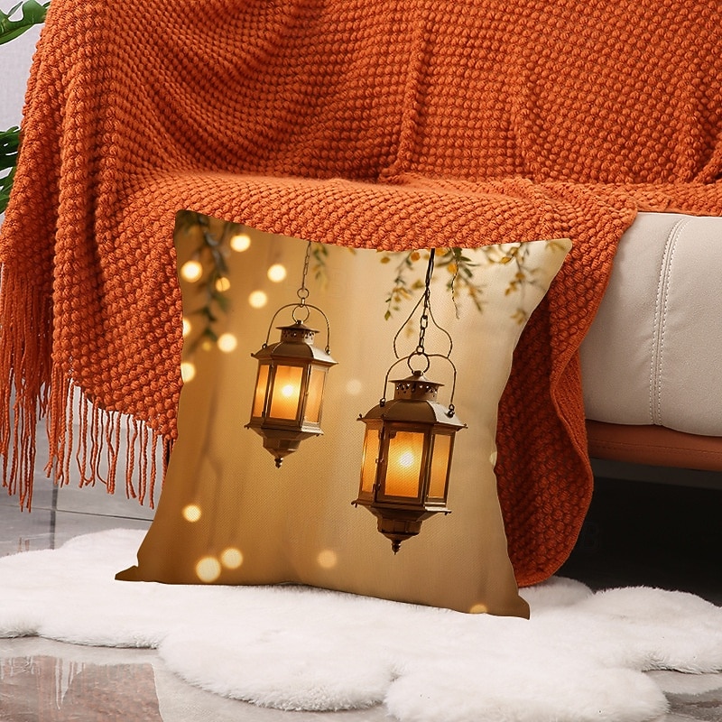 Capa de almofada decorativa para o Ramadã e Eid, lua crescente dourada &Almofada de sofá em estilo étnico com estampa de lanternas, decoração para festivais do Oriente Médio, ideal para sala de estar de 2026 por $13.99 –P7